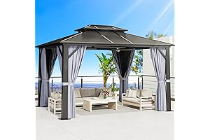 10'x12' Aoxun Outdoor Gazebo with Hardtop, Aluminum Frame and Netting