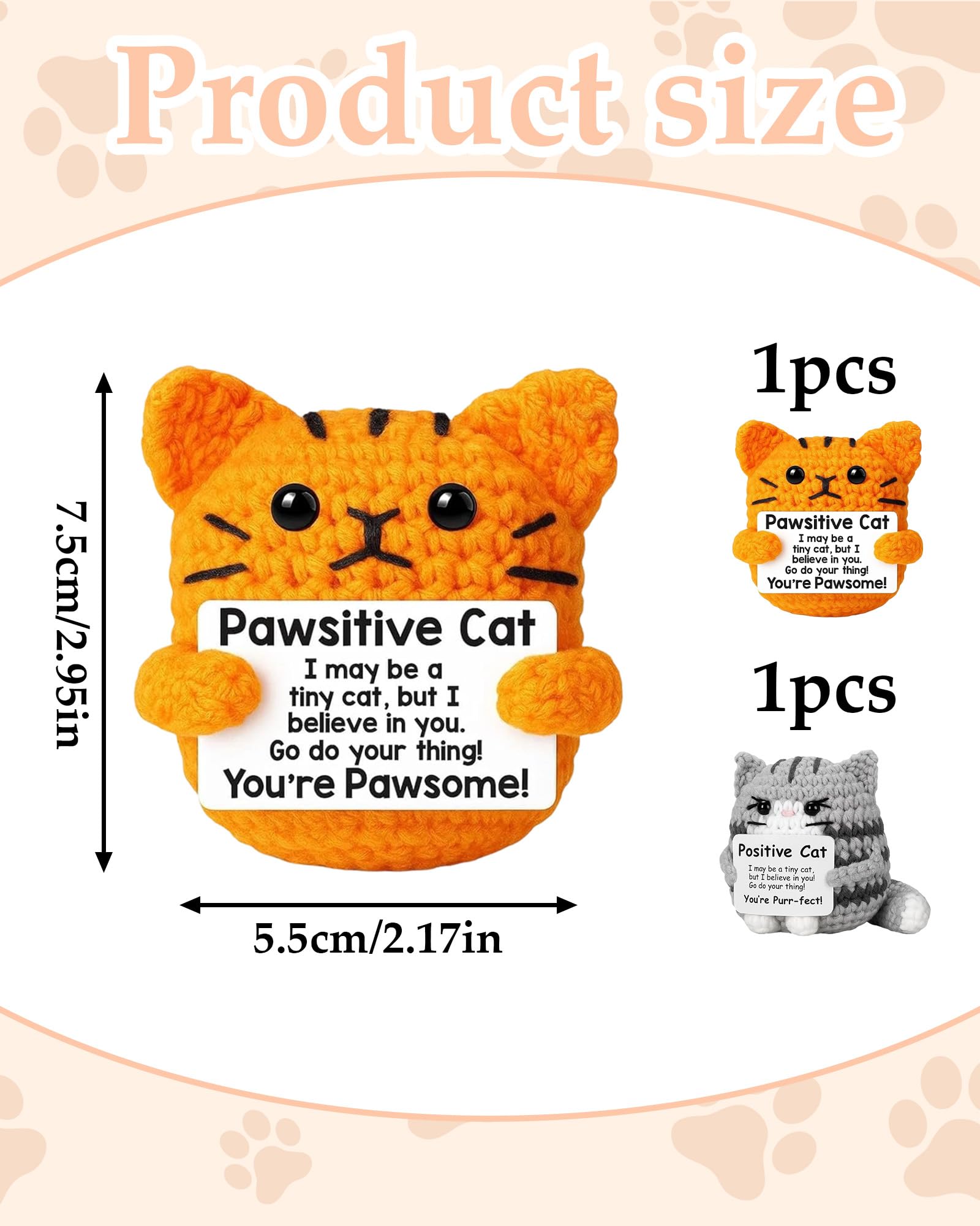 Gato Positivo 2 Piezas, Amuleto de la Suerte con Tarjeta de Aliento, Apoyo Emocional, Portador de Suerte, Patata Positiva Buena Recuperación Regalos para Niños y Niñas