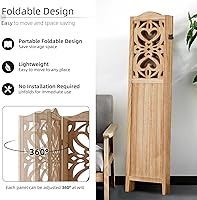 Vista 46 de Panel divisor de habitación de 4 paneles, pared divisora de habitación de 5.6 pies de alto y pantalla de privacidad plegable, panel divisor de pared