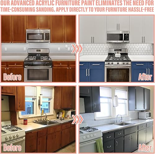 Miniatura 6 de cocomfix Pintura para madera para muebles (35 onzas blancas), pintura para gabinetes. Kit todo en uno para renovación de armarios, puertas, mesas y