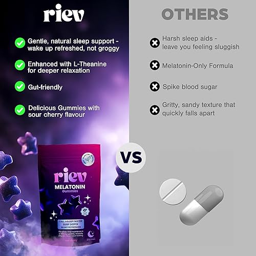 Miniatura 5 de riev Perfect Dose - Gomitas de melatonina para dormir, 2 mg por porción, apoyo nocturno suave para adultos, L-teanina, bálsamo de limón, veganas,