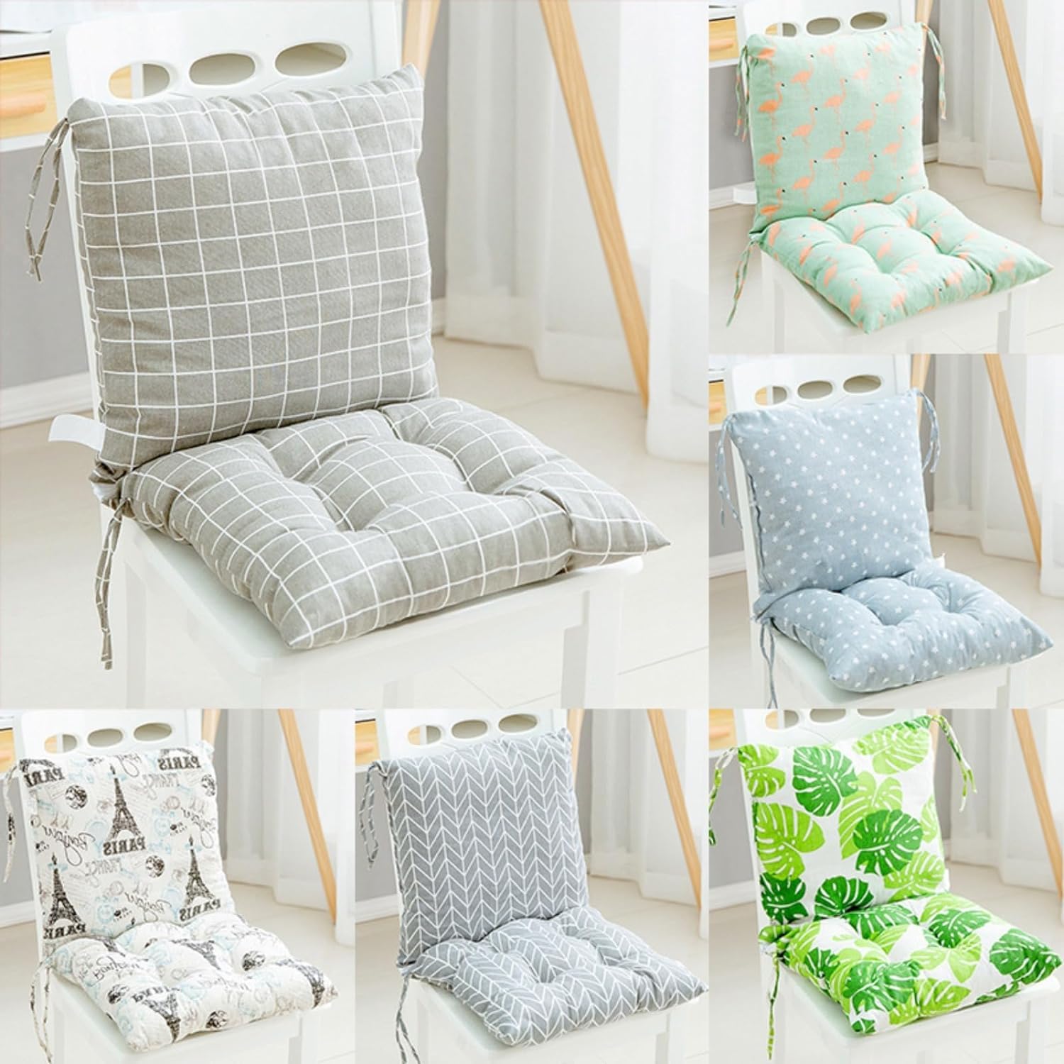 (40 x 80 cm - Lot de 2 Coussins de Chaise avec Dossier - Coussin de Dossier avec Liens - pour Chaise de Jardin et bancs, dans la Maison et Le Jardin