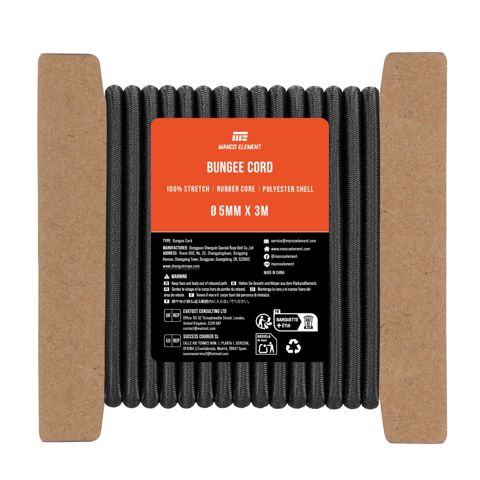 Manco Element Bungee Cord 5mm x 3m Elastic Cord Shock Cord - Black