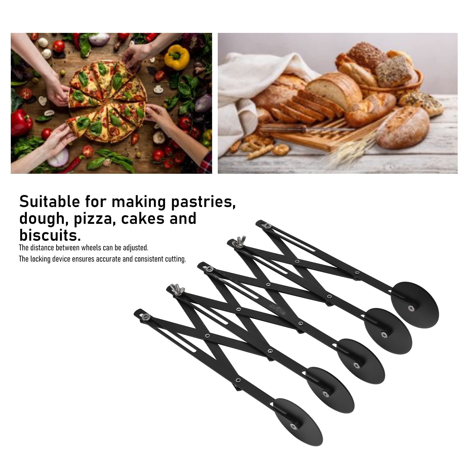 Coltello per impastare in acciaio inossidabile Tagliapizza espandibile Tagliapasta a più ruote Utensile da professionale regolabile per cuocere la pizza e tagliare l'impasto (5 rulli 11 cm)