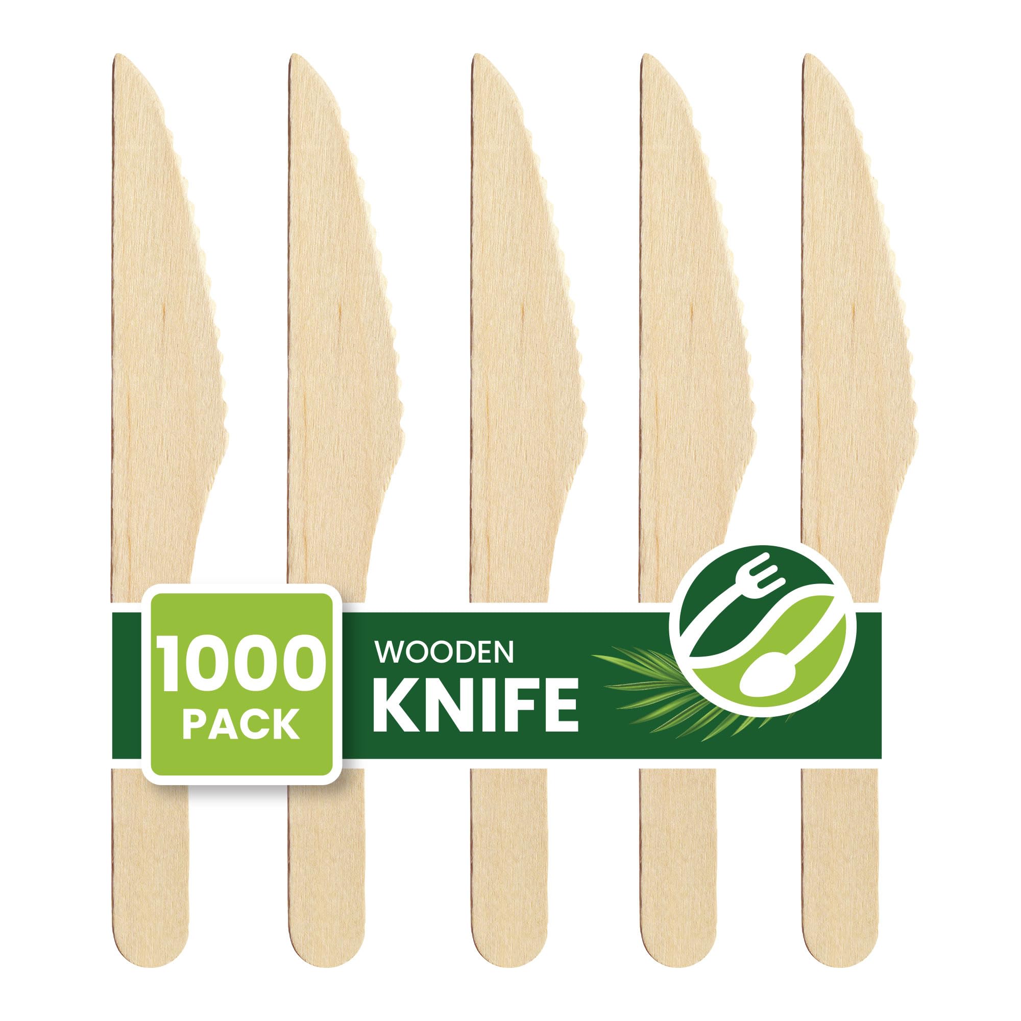 Eco Leaf Disposable Wooden Knives - 1000 Pack, 16cm, Biodegradable & Compostable Cutlery for Weddings, Picnics, Parties, Camping, Home & Office |100% Natural, Ideal for Christmas & Outdoor Dining