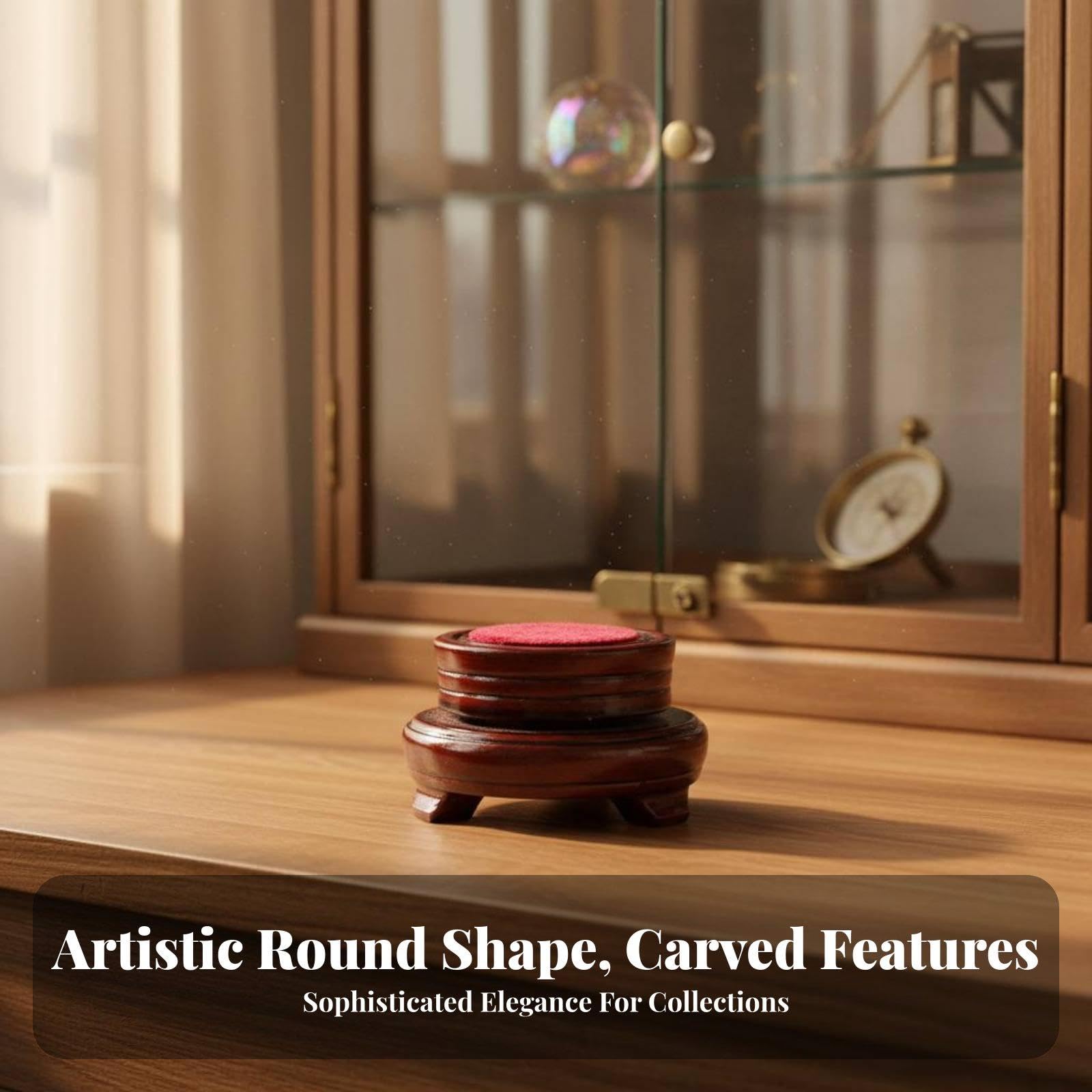 kowaku 2 Pièces Socle Rotatif Bois Base Présentoir Support Plateau Décoratif Bois Naturel Robuste Réceptacle Concave Anti Rotation 360 Degrés pour Mis, 6 pièces