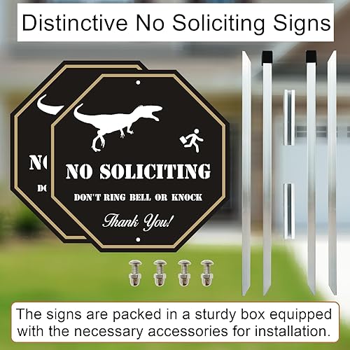 Miniatura 7 de Letrero de no soliciting para casa, letreros de aluminio para patio con estaca de metal, letrero creativo de No Solicitors para puerta delantera,