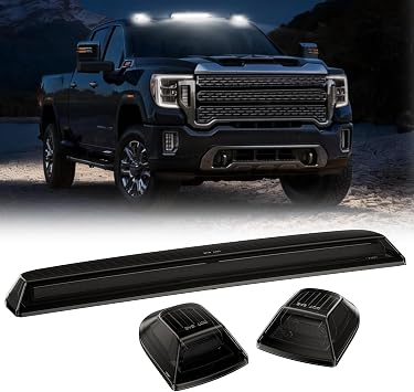 LED Cab Roof Lights for 2020-2024 Silverado/Sierra 2500/3500 HD | OEM#84747496/97 84948214 84694118|Top Clearance Marker Lights Bar|Smoked Lens White Light|3PCS