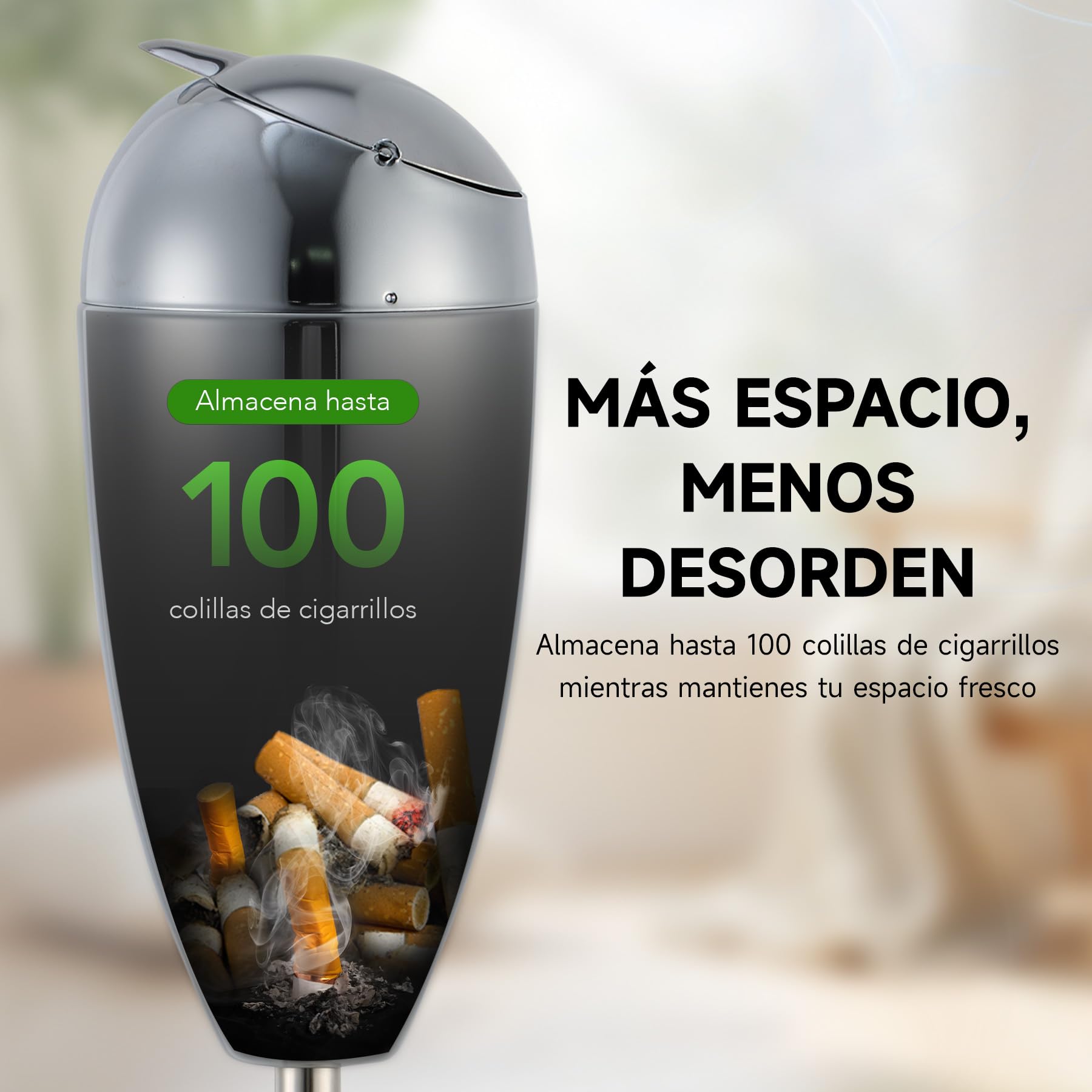 CO-Z Cenicero de Pie Ajustable con Soporte y una Caja para Cigarillos Cenicero Portátil para Interior Cenicero de Pie Moderno de 50cm 70cm 89cm de Alto
