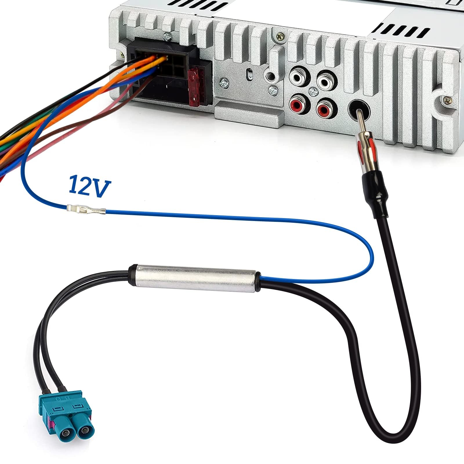 Bingfu Amplificatore Segnale Antenna Autoradio Auto, Adattatore da Doppio Maschio Fakra a Spina DIN per Volkswagen VW Golf Polo Audi BMW Unità Principale