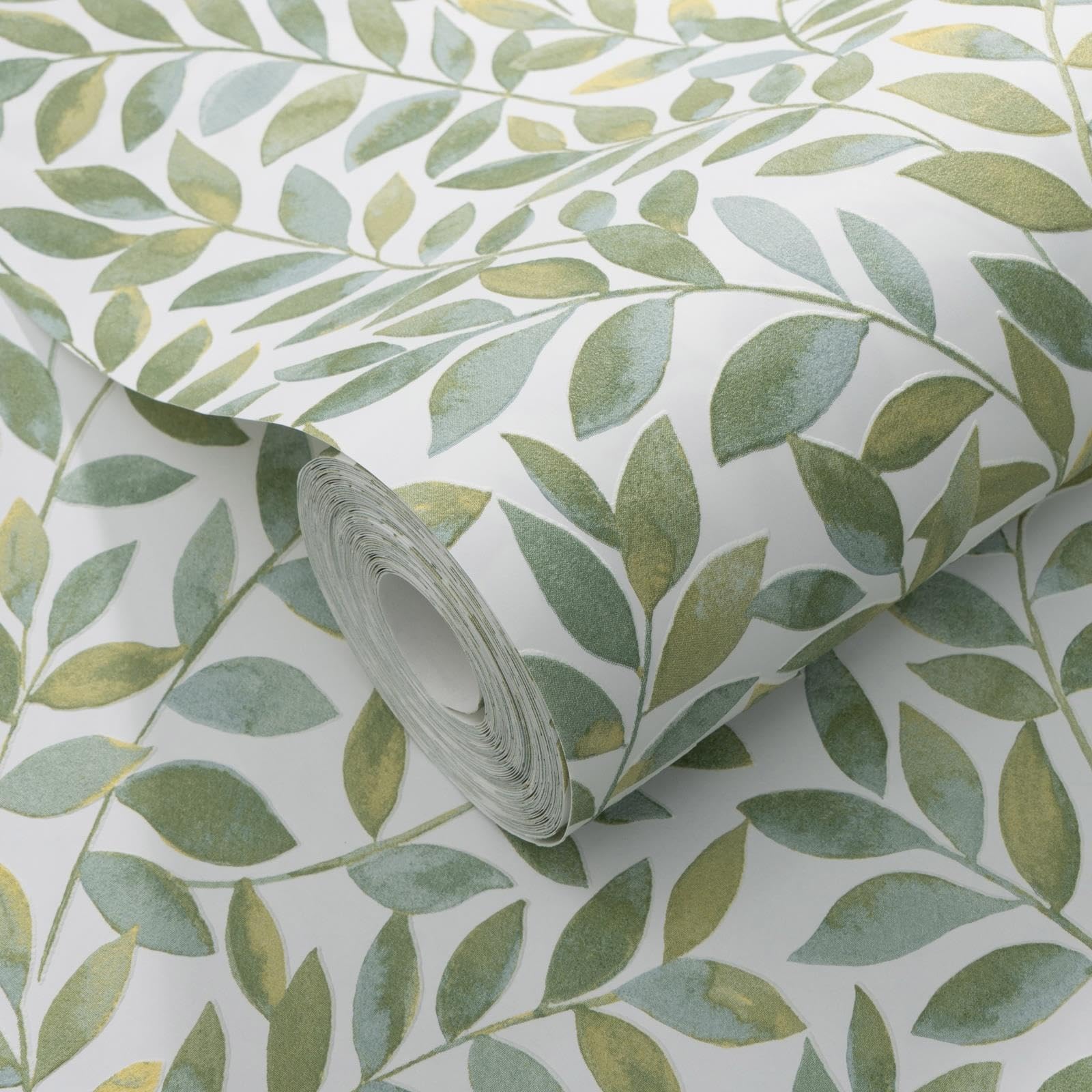 Sophie Laurence Green White White Green Leaf Wallpaper Floral Textured Paste The Wall Feature Living Room