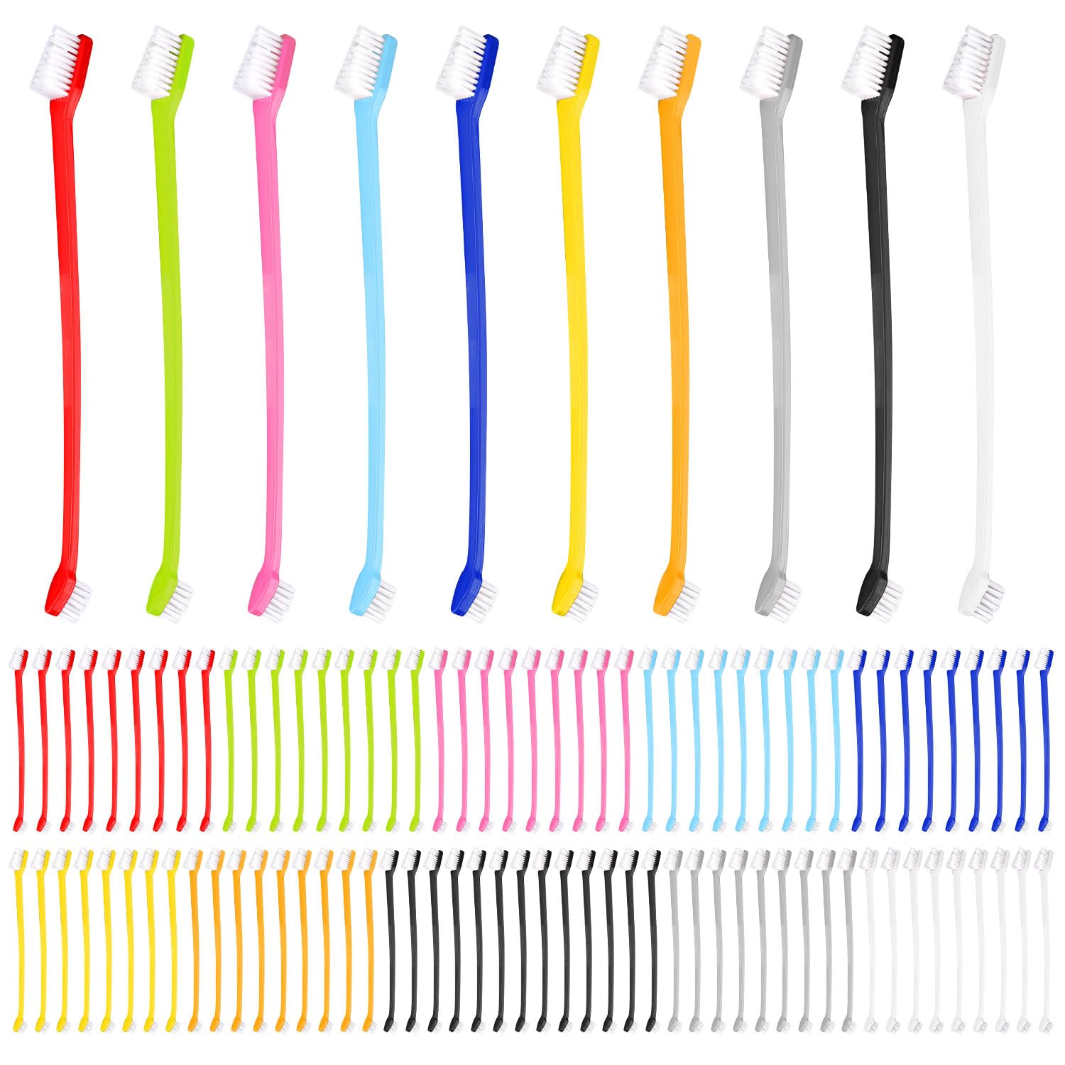 100pcs Dog Toothbrush, Dual Headed Soft Bristles Cat Toothbrush Anti-Slip Kitten Teeth Cleaning Double Headed Brush Easy Cleaning Dental Care Supplies for Dogs Cats Puppy Kitty Pets (10 Colors)