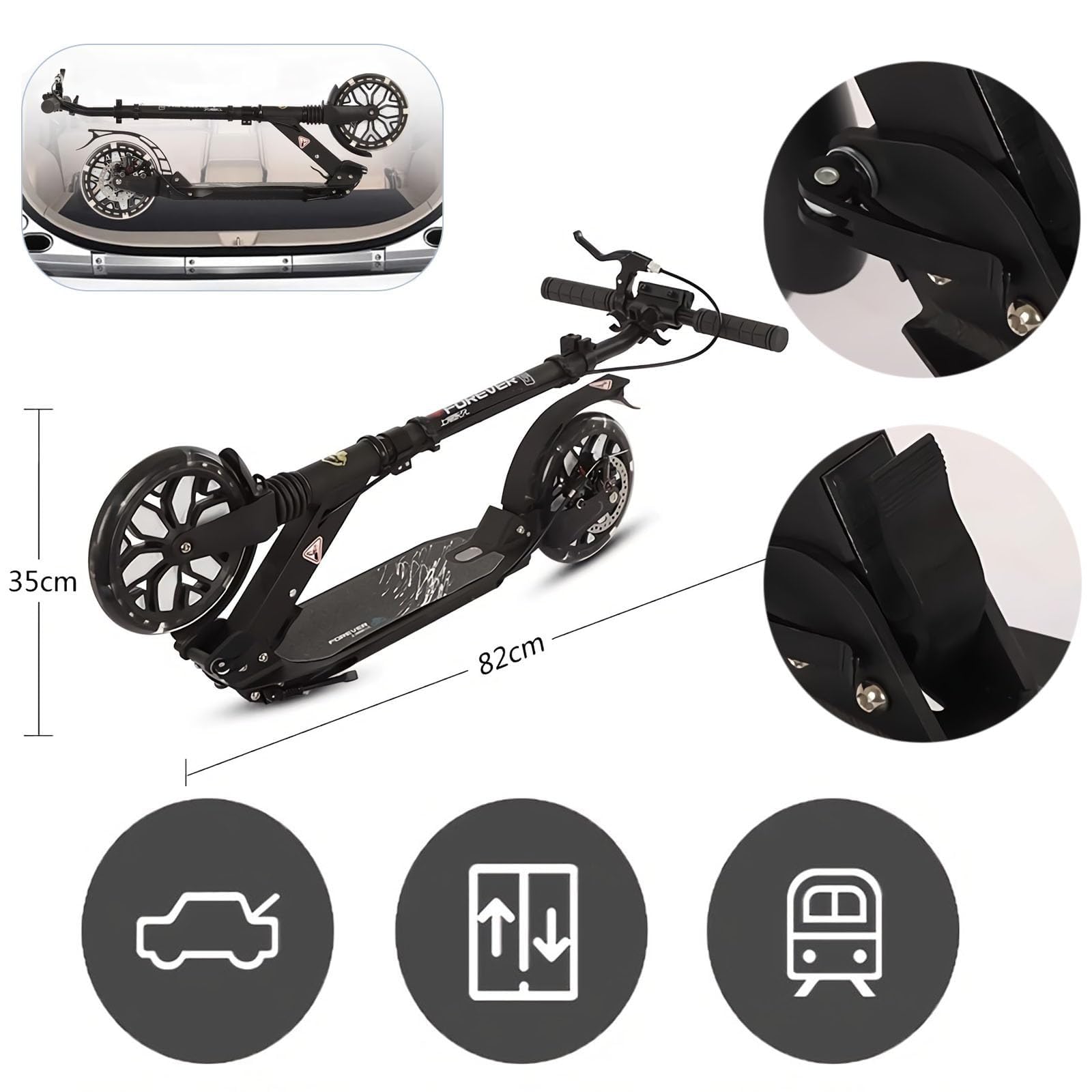 Monopattino Per Adulti Con Freno Posteriore E Ammortizzatore City Scooter Pieghevole 4 Altezze Regolabili, Capacità Di Carico 150 Kg