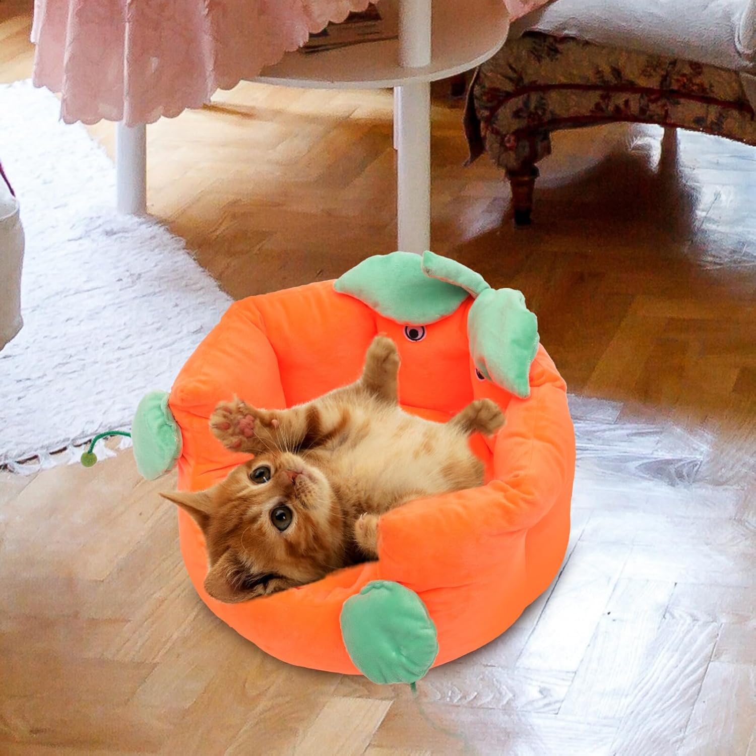 POPETPOP Pet Tent Cat Nest Cozy Pumpkin Color Cat Sleeping Bed for Small Dogs Puppies and Comfortable Indoor Pet Bedding for Travel and Relaxation
