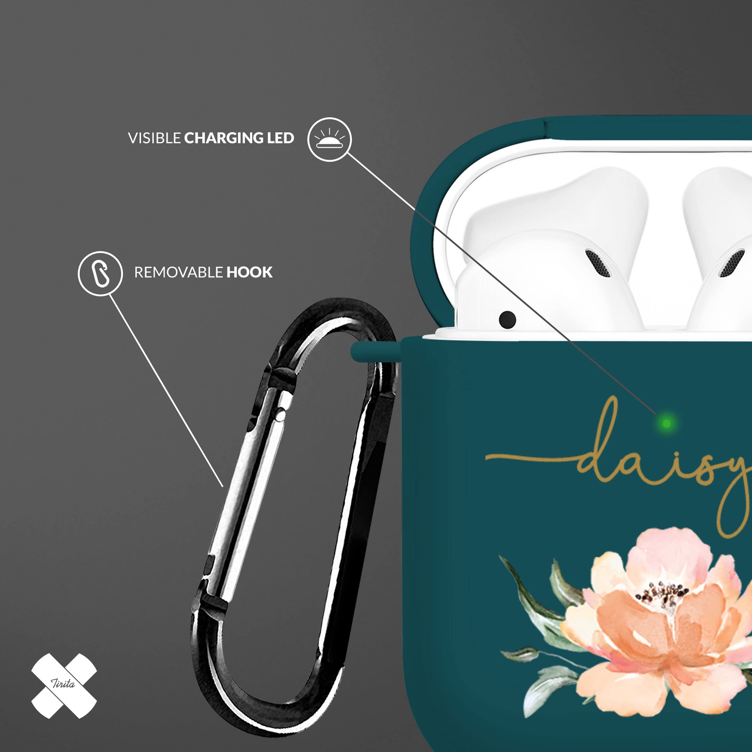 Tirita Personalised Custom Case Compatible with Apple AirPods 4th gen, Support Wireless Charging, with Carabiner, Front LED Visible [14- Golden Bee] — view 101