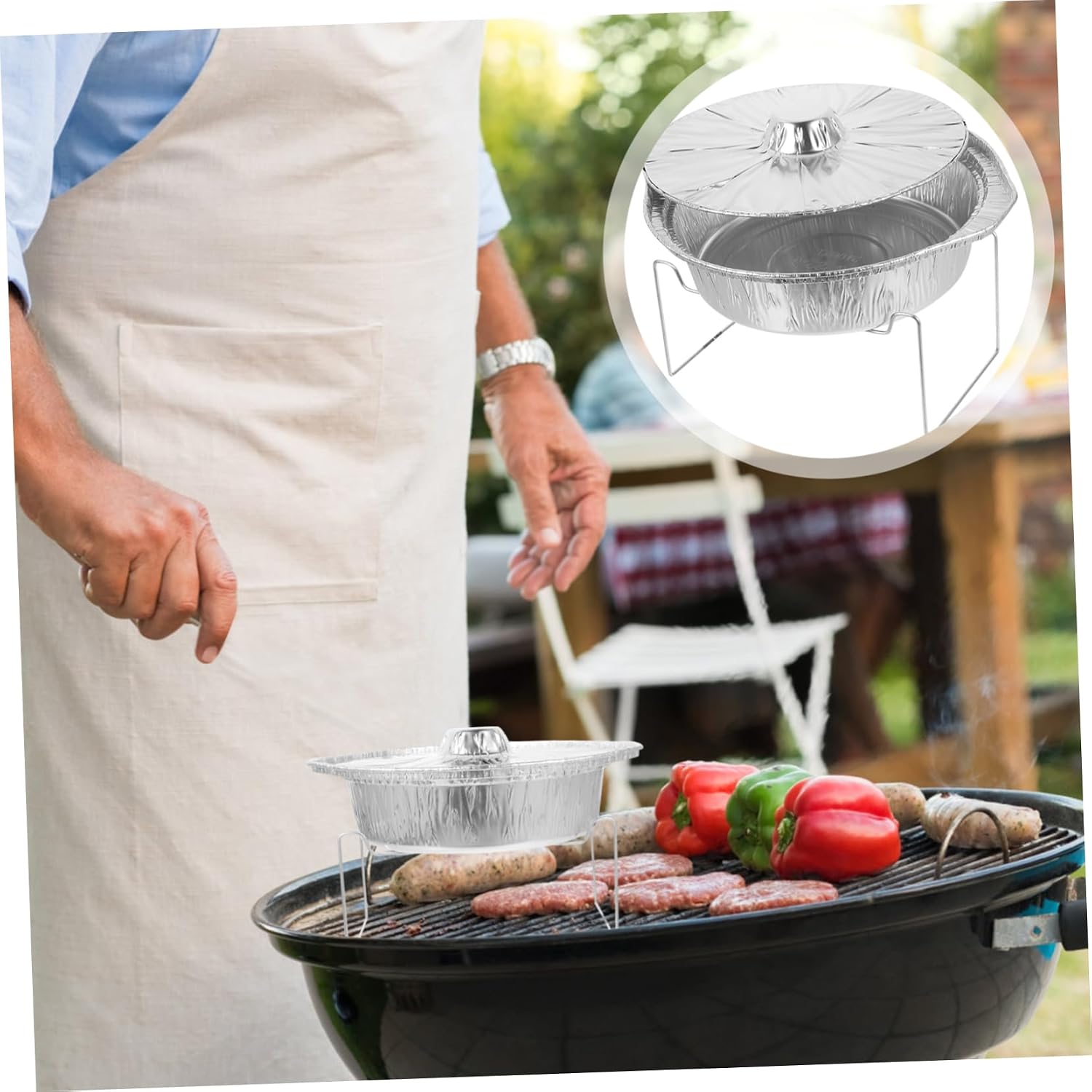 1set Bbq Food Containers Tinfoil Pots Lid Pan Wire Rack Iron Material High Temperature Resistance