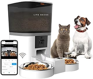 LIFE HACKS® Automatic Pet Feeder with 1080P Camera & Dual Bowls – 5GHz WiFi Smart Food Dispenser for Cats & Dogs – App Control