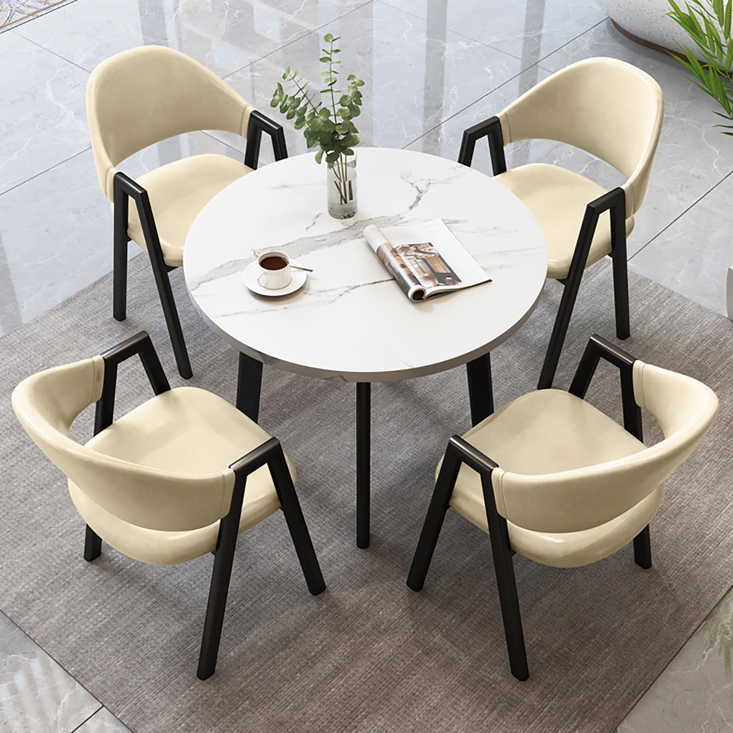 Front Desk Reception Counter,Negotiation Table,Office Leisure Table And 4 Seats Round Dining Table And Chair Set With Table And 4 Chairs For Lounge Living Room Coffee Sho,Light Yellow,80x80x75cm