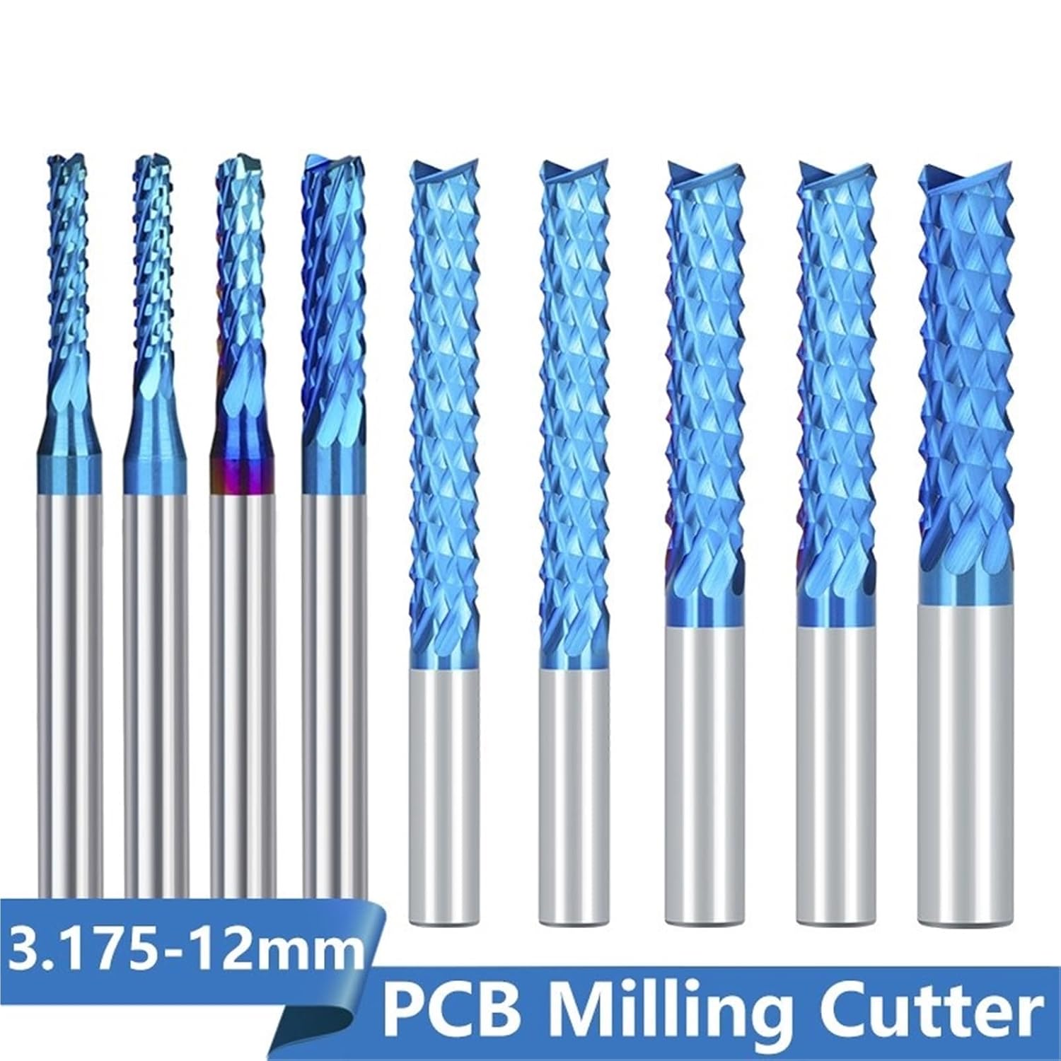 Carbide Corn End Mill 3.175-12mm Shank PCB Milling Cutter Blue Coated CNC Cutting Tools 1Pcs(D4x15x45L)