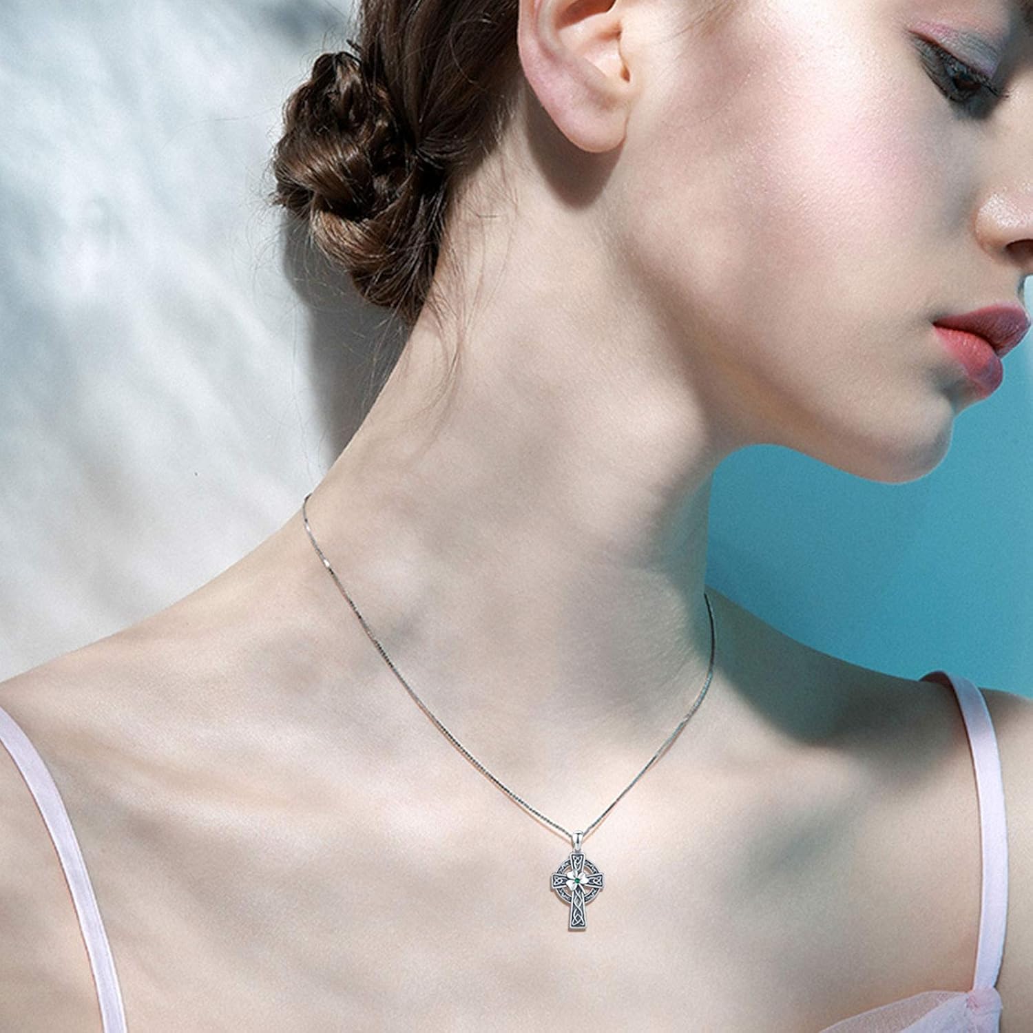 TRISHULA Celtic Cross Necklaces for Women 925 Sterling Silver Good Luck Clover Cross Pendant Necklace Vintage Irish Jewelry Christmas Graduation Valenitne Mothers Day Birthday Gifts for Women - Image 4