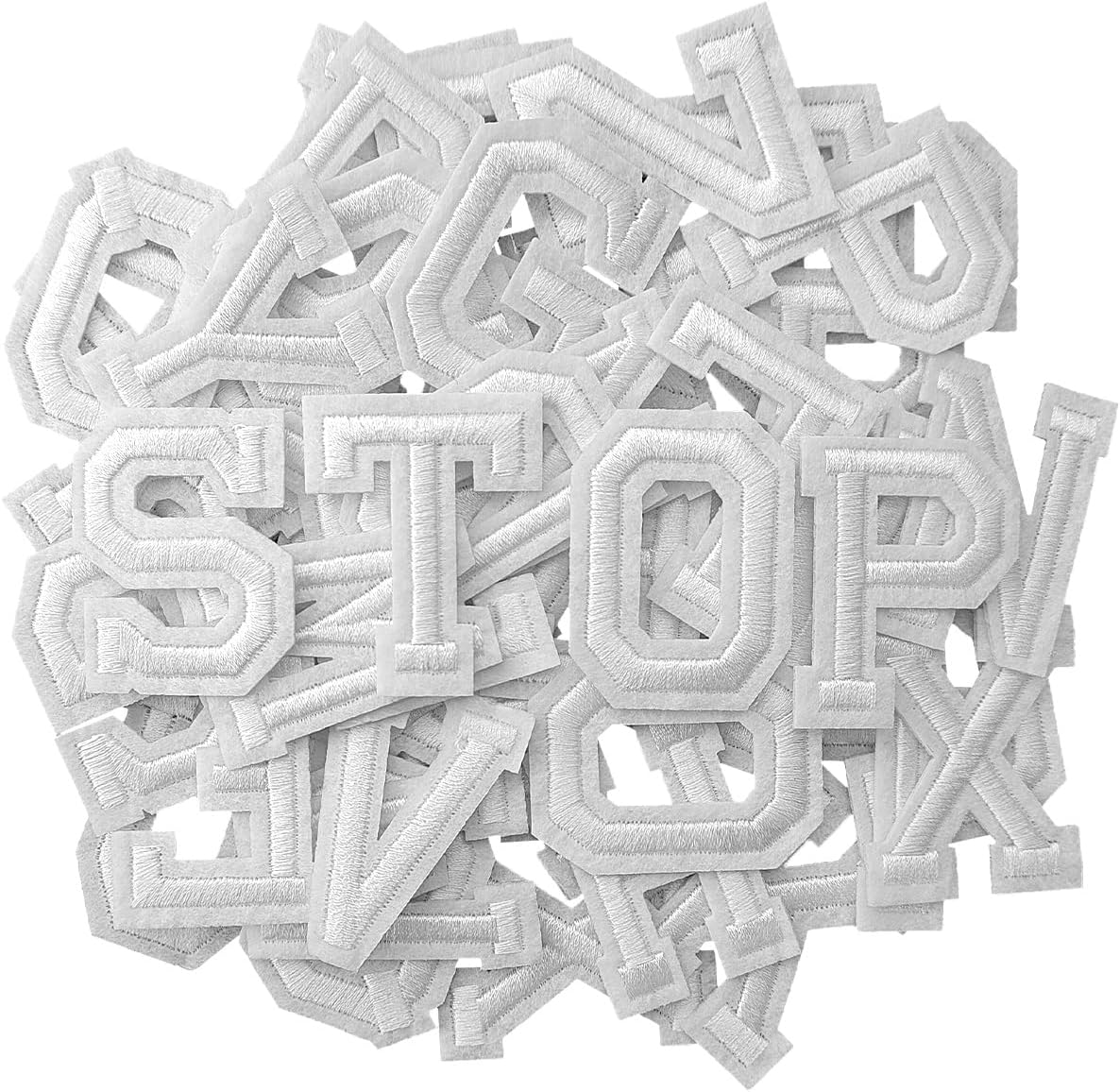 52Pcs Iron on Letter Patches, Letters A-Z Embroidered Applique Patches for Clothes, Skirts, Hats, Socks, Jeans DIY Accessories - White