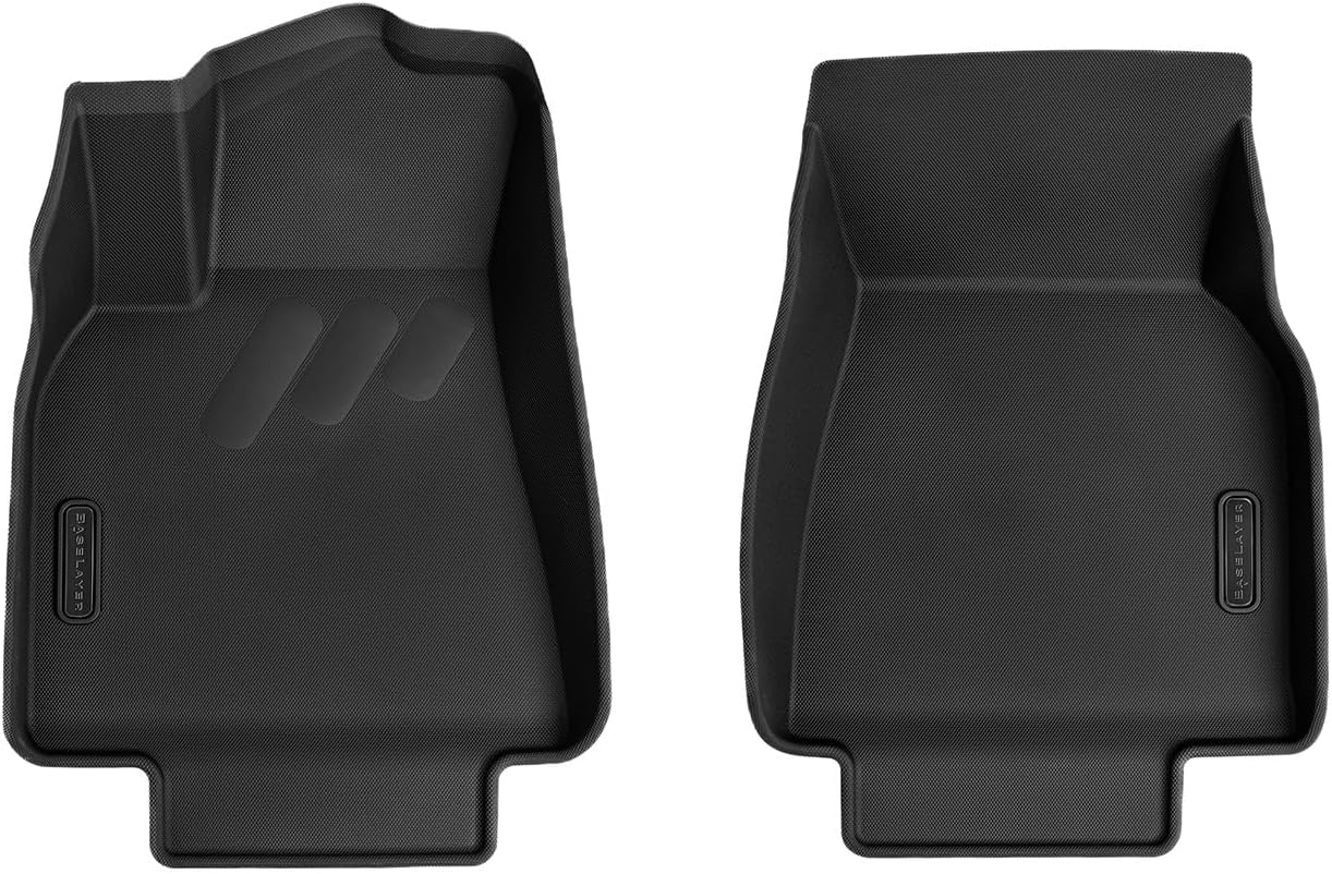 BaseLayer Elite Floor Mats for Tesla Model Y (2020-2025) – Made in USA – Precision Fit Heavy Duty All-Weather Mats (NOT for Model Y Juniper) – Front (Black Logo)