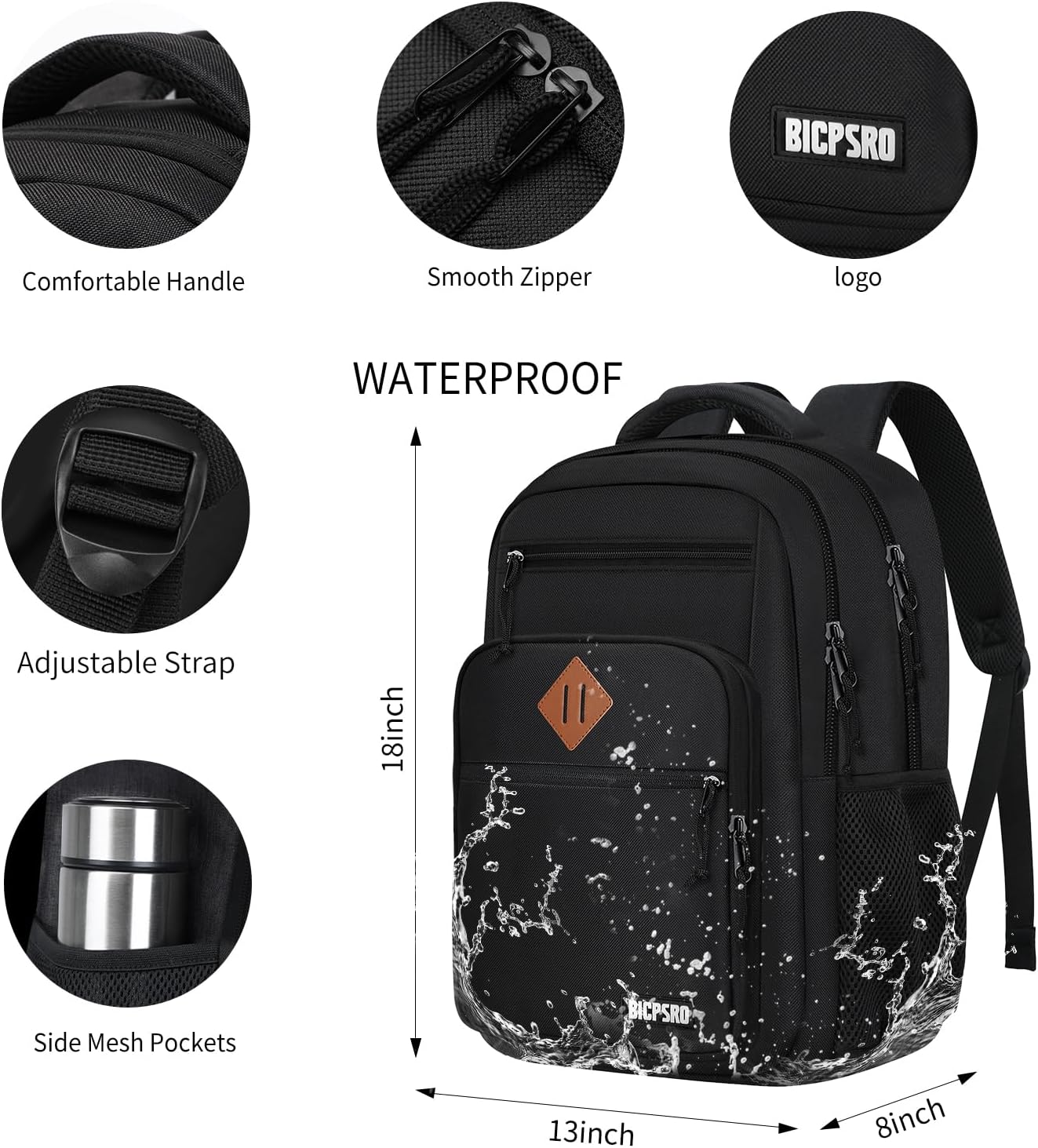 Travel Backpack for Men women, School Backpack for Boys Teens, Anti Theft Laptop backpack with Reinforced Straps for College High Middle School Work Business Book Bag, Black