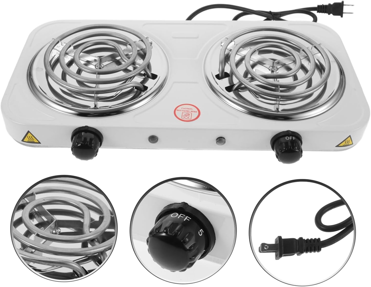 Gatuida Electric Double Burner Portable Cooking Stove Stainless Steel Coil Countertop Cooktop with Temperature Control for Home Dorm RV and Camping