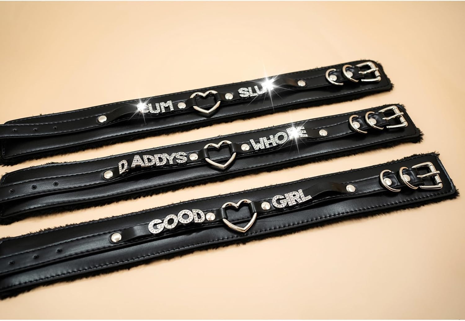 Pink Furry Heart O-ring Leather Choker Collar For Women, Handmade Punk Gothic Letter Necklace Adjustable Fashion Jewelry - Image 6