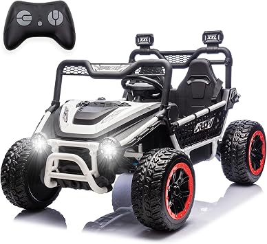 NEWQIDA XXL 24V Ride on Toys for Big Kids UTV, 2 Seater Ride-On Car with Remote Control, 4WD 4-Wheeler Shock Suspension, Up to 5MPH, EVA Rubber Tires, Bluetooth, Music, 22" Spacious Seat, White