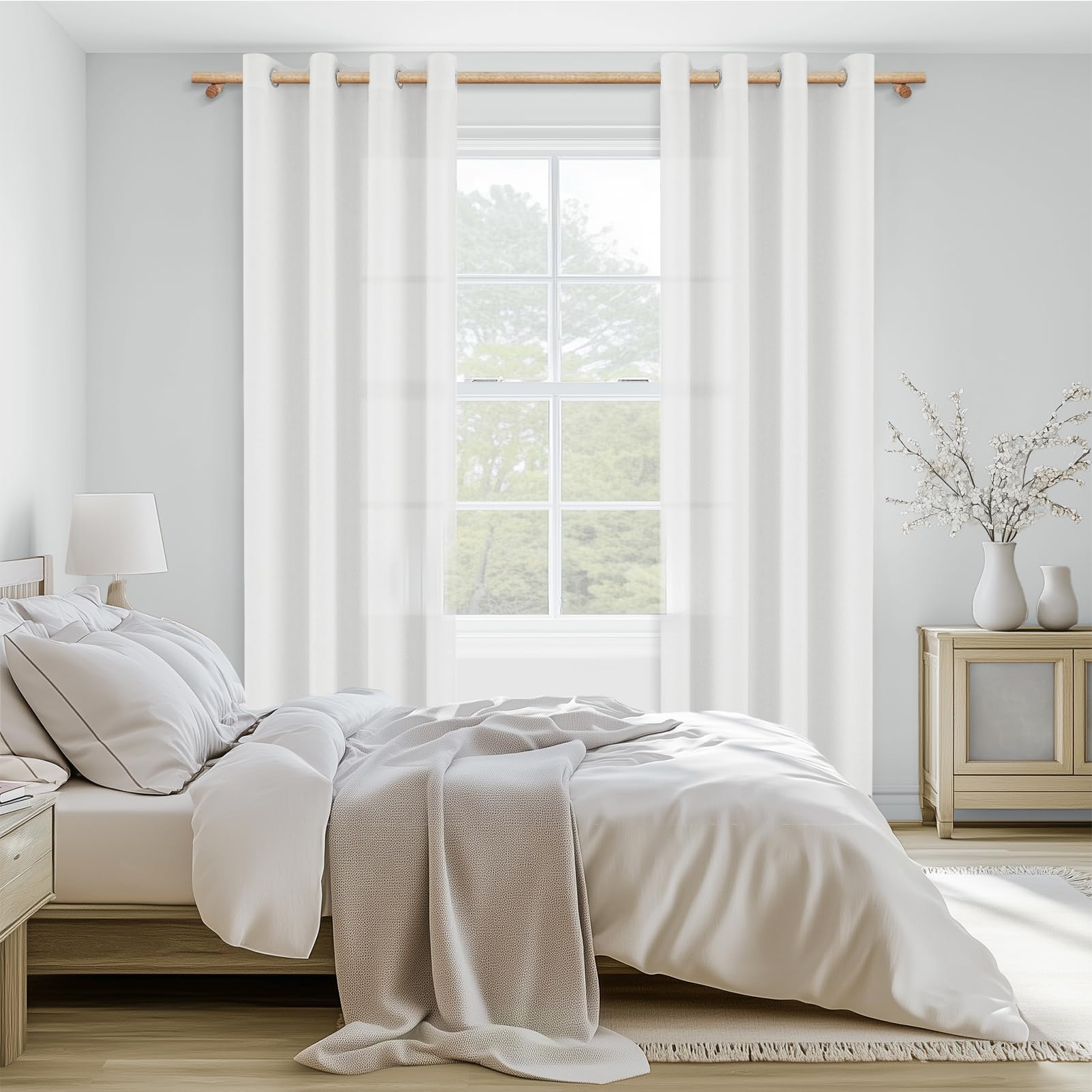 MRTREES Tende Lino Bianche Semioscuranti per Interni Camera da Letto Moderna Soggiorno Bellissime Moderne Salotto Eleganti Casa 2 Pezzi 140x240cm Tenda Bianca con Anelli Tende da Interno