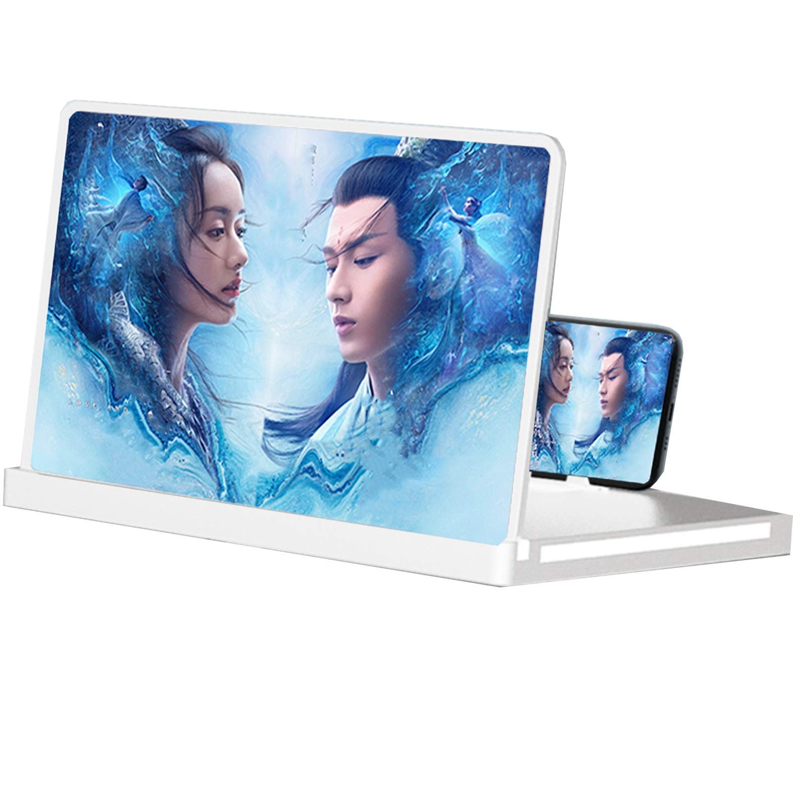 Mobile Magnifier Projector Screen For Movies, Videos, And Gaming,Foldable Stand With Amplifier(White Standard,14inch)