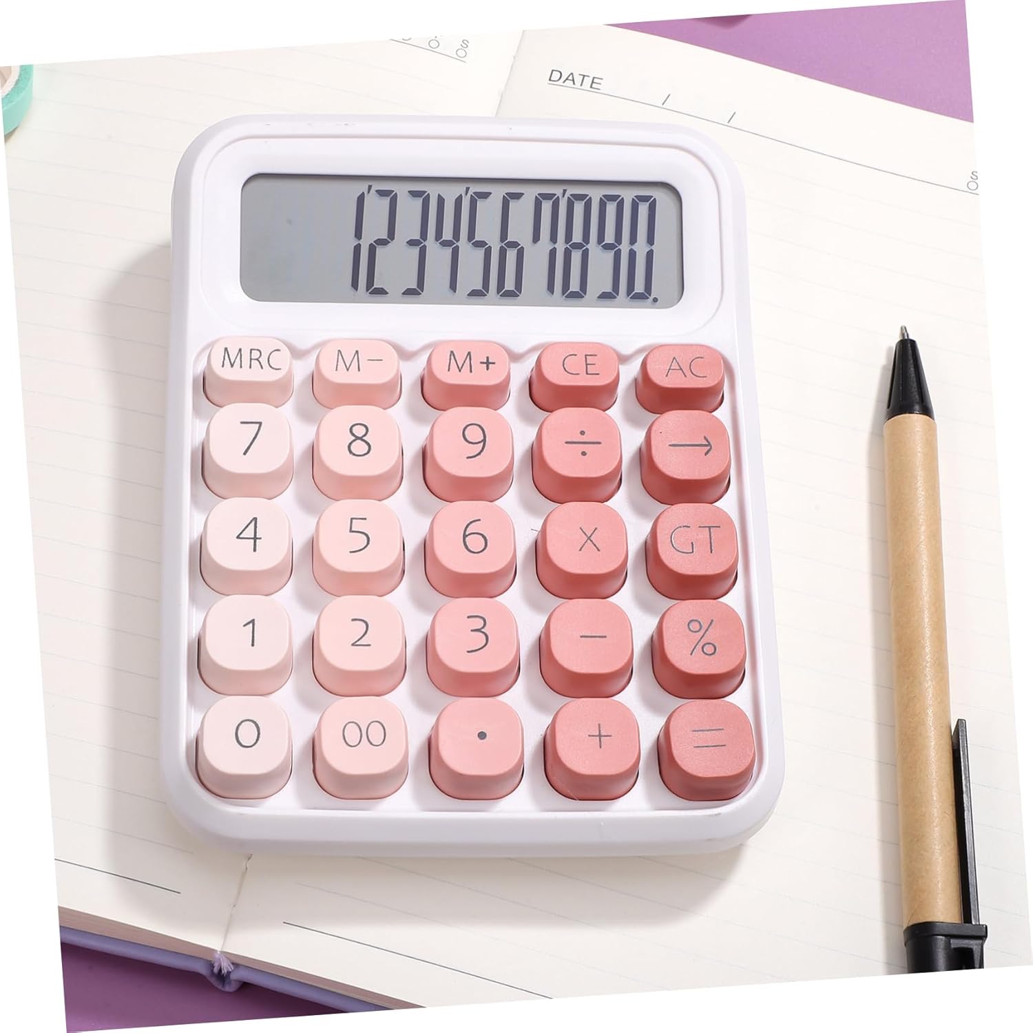 ARTIBETTER 5pcs Style Calculator Buttons Portable and Large Screen for Office School and Home Use Pink