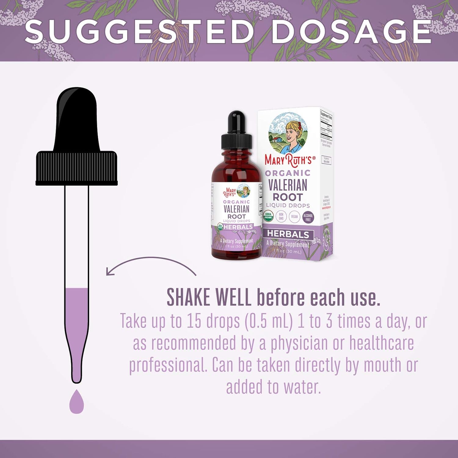 USDA Organic Valerian Root by MaryRuth's | Herbal Liquid Drops | Valeriana Officinalis Herb | Calming, Sleep-Enhancing, Nervine | Non-GMO, Vegan, 1oz : Health & Household