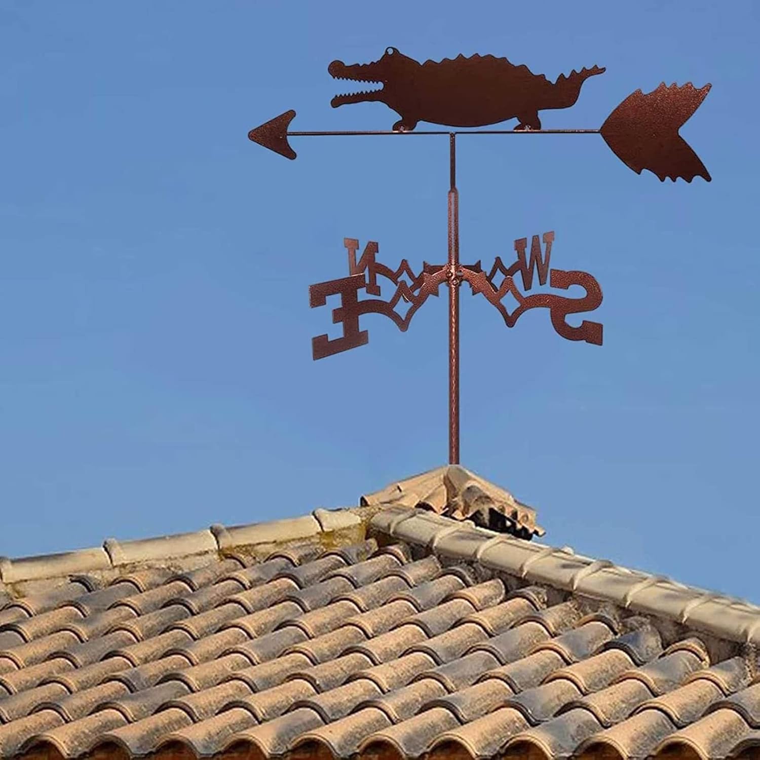 ステンレス鋼のワニの形の風見鶏クリエイティブ動物風向計風見鶏ガーデンマウント庭の装飾用