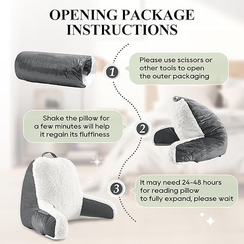 Miniatura 5 de downluxe Almohada de lectura Sherpa con brazos, almohada de espalda para sentarse en la cama, almohada para adultos con espuma viscoelástica
