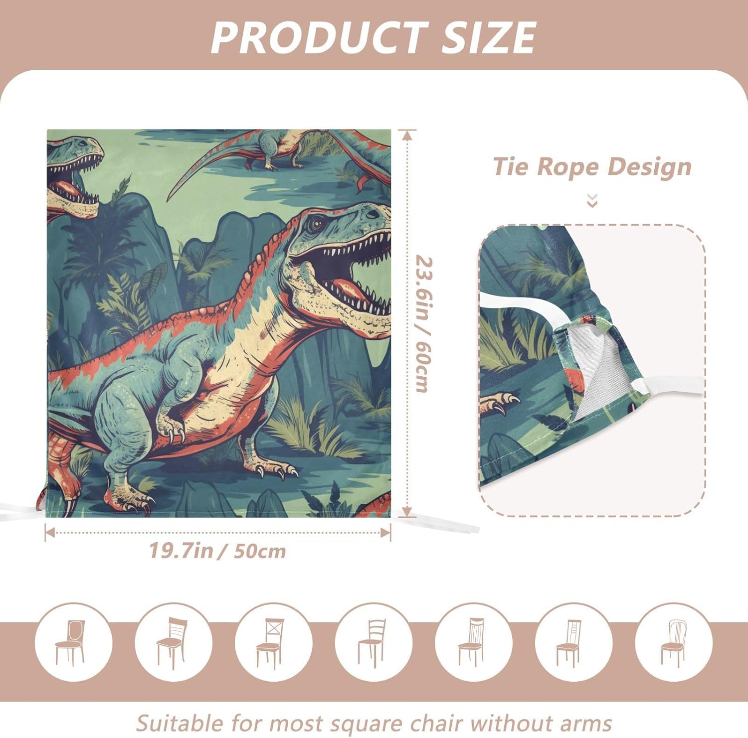 ALAZA Vintage Dinosaur Chair Back Cover Set of 6, Washable Reusable Removable Chair Slipcovers Decorative Chair Cover for Home Kitchen Wedding Party