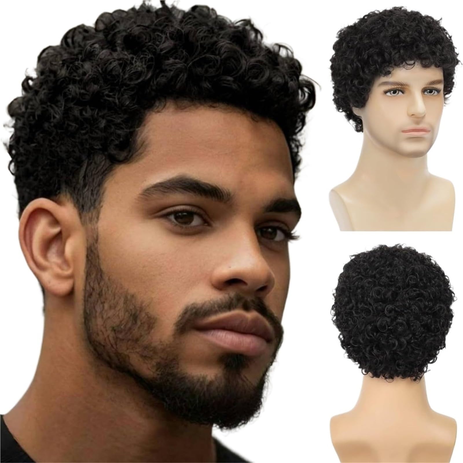 ZTHYSHOZ Women's Wig Men's Short Hair Wig, Headband, Small Roll, Fluffy Style, Natural(Black)