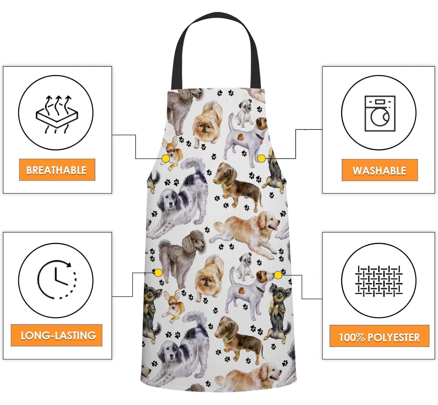BGBDEIA Thoroughbred Dogs Apron for Women Men Adjustable Apron Cooking Kitchen Chef Apron for Home Kitchen Baking Gardening BBQ - Image 3