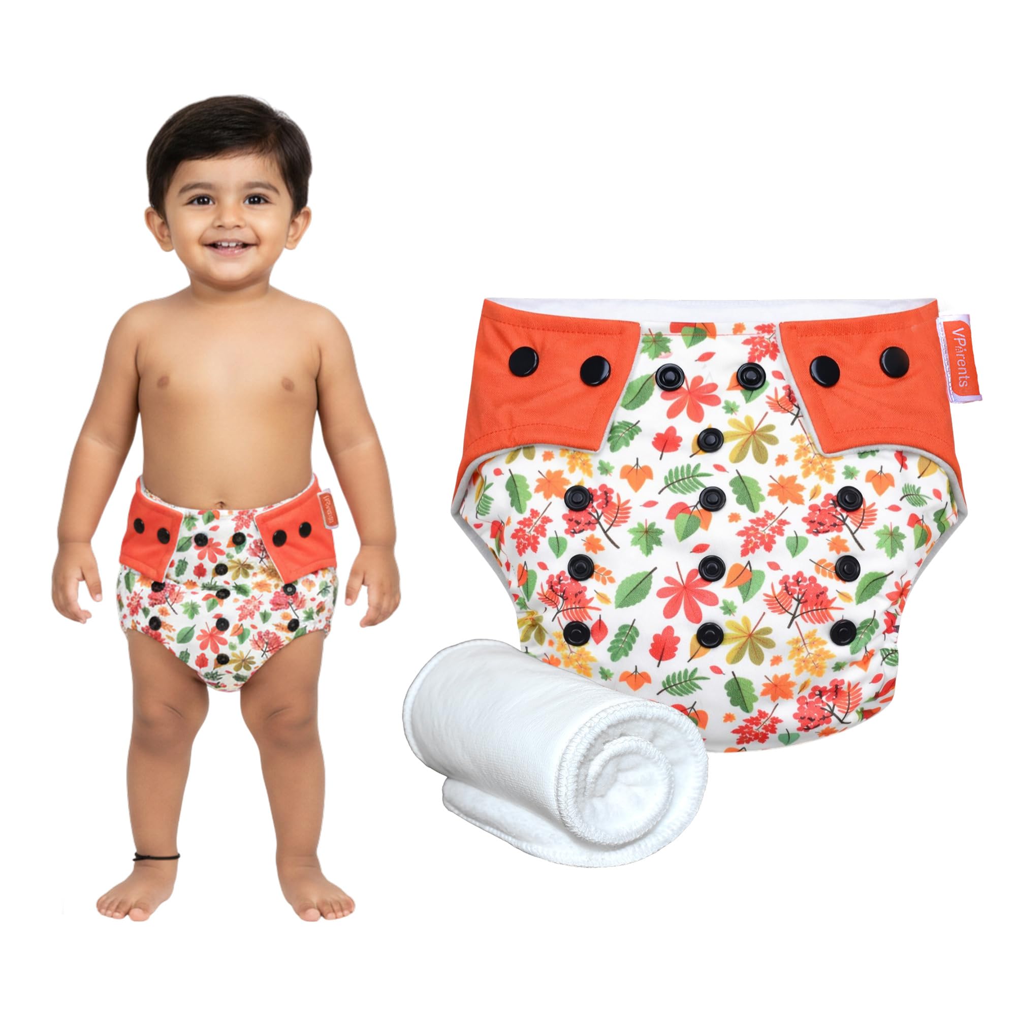 VParents Unisex Flower Print Reusable And Adjustable Cloth Diapers With Ulta Absorbent Insert With 5 Layers- Washable (Red)-image-20
