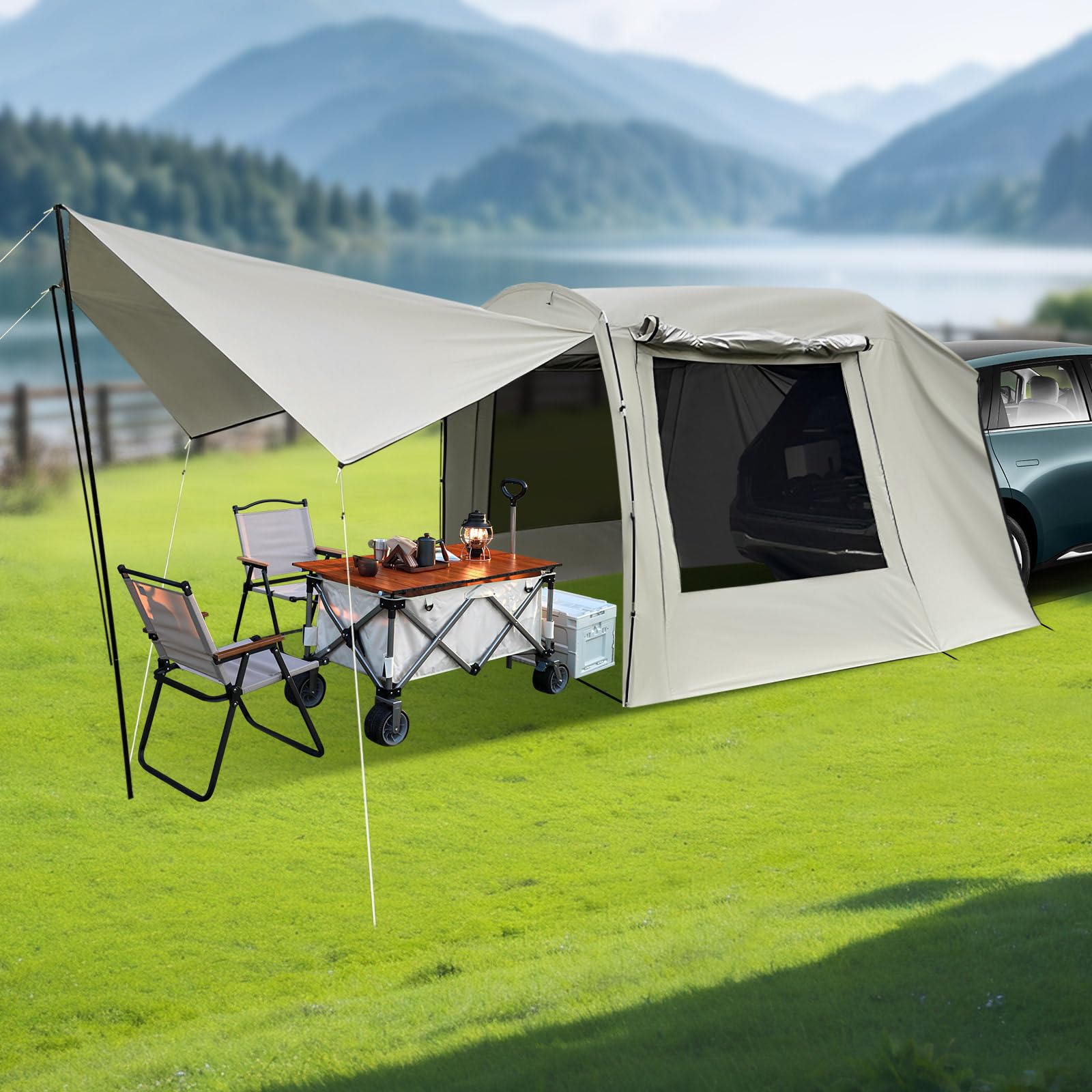 Car Tailgate Tent SUV Camping Awning 4-6 Person Waterproof UV Protection