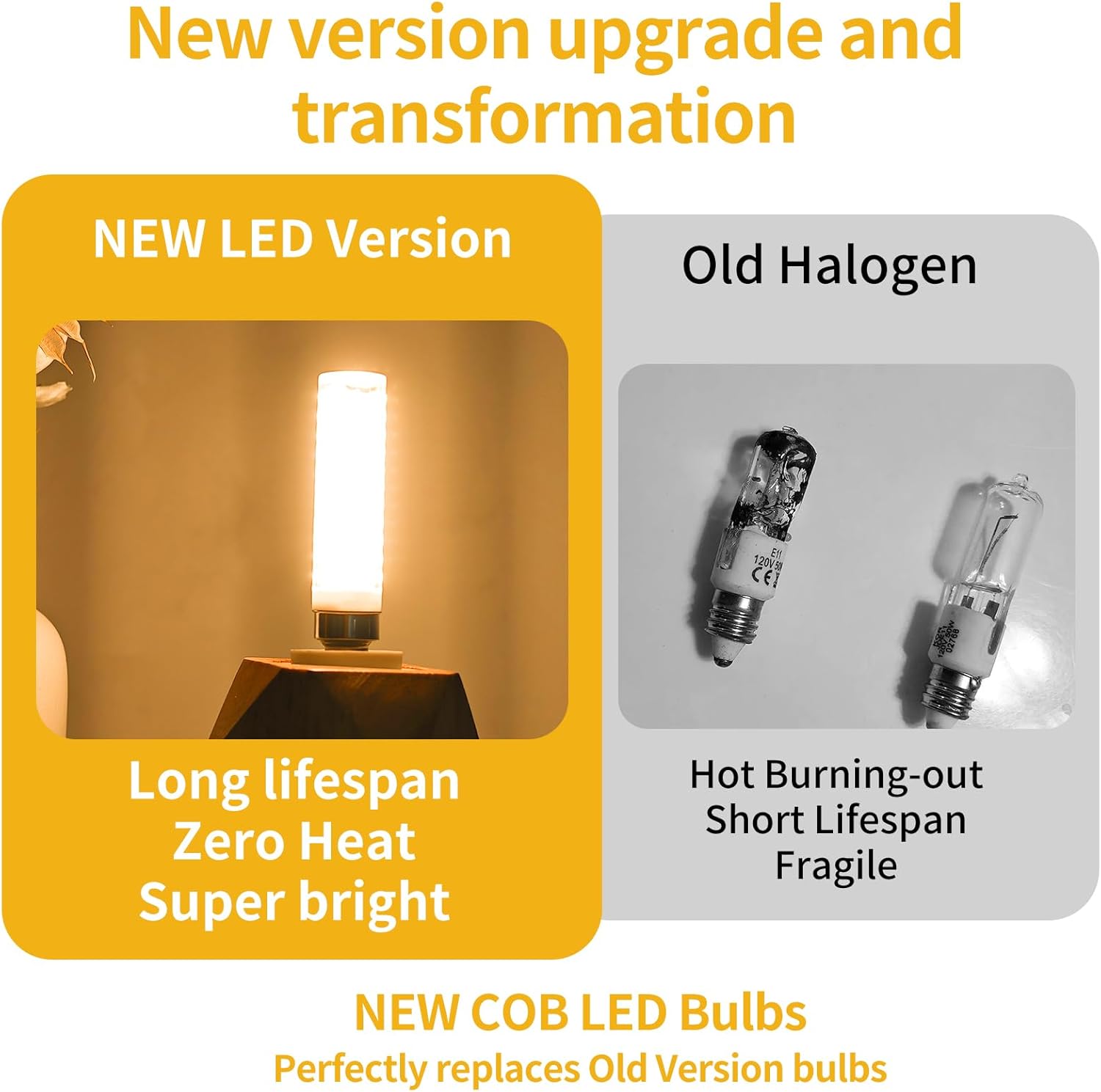 ZHENMING Dimmable JDE11 Led Bulbs 120V 100W Halogen Candelabra Bulbs Equivalent,COB LED T6 Mini Candelabra Base JD E11 Bulb, 3000K Warm White 10W 1100lm E11 for Chandeliers,Ceiling Fan,4Pcs