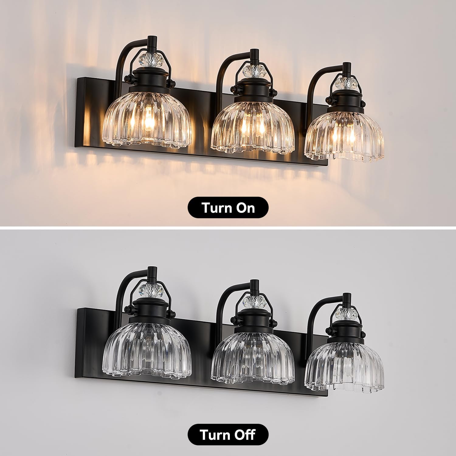 Farmhouse Bathroom Light Fixtures,22.83-Inch，Black Vanity Lights3 Light Bathroom Light Fixtures