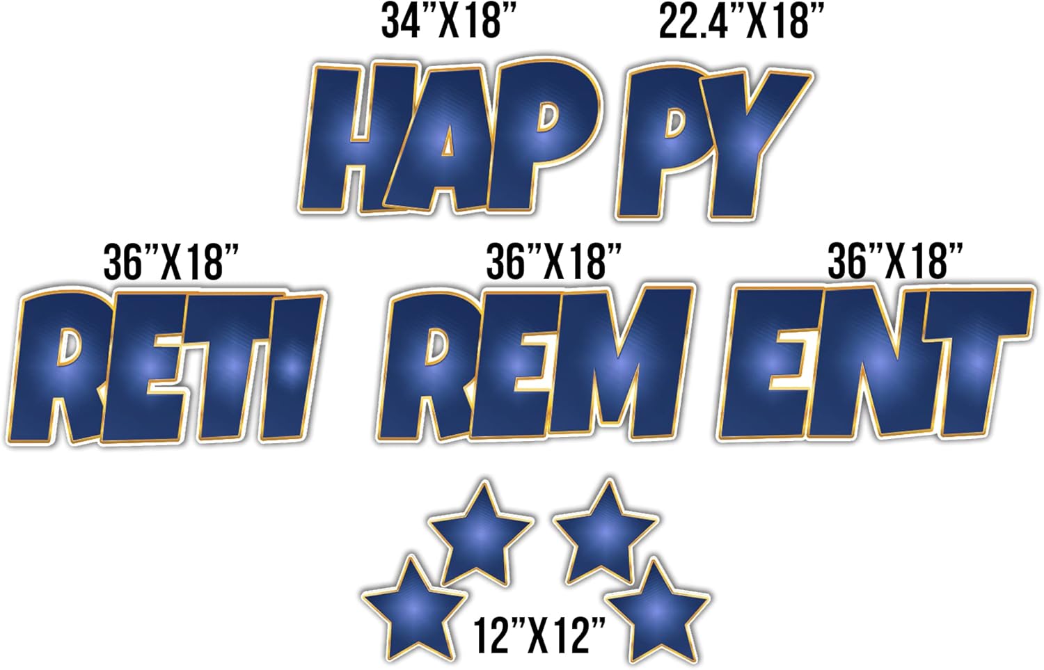 VictoryStore Happy Retirement Yard Sign Quick Set 9 Piece, 18 Inch High Letters, Jumbo Yard Decorations, Includes Stakes (Blue)