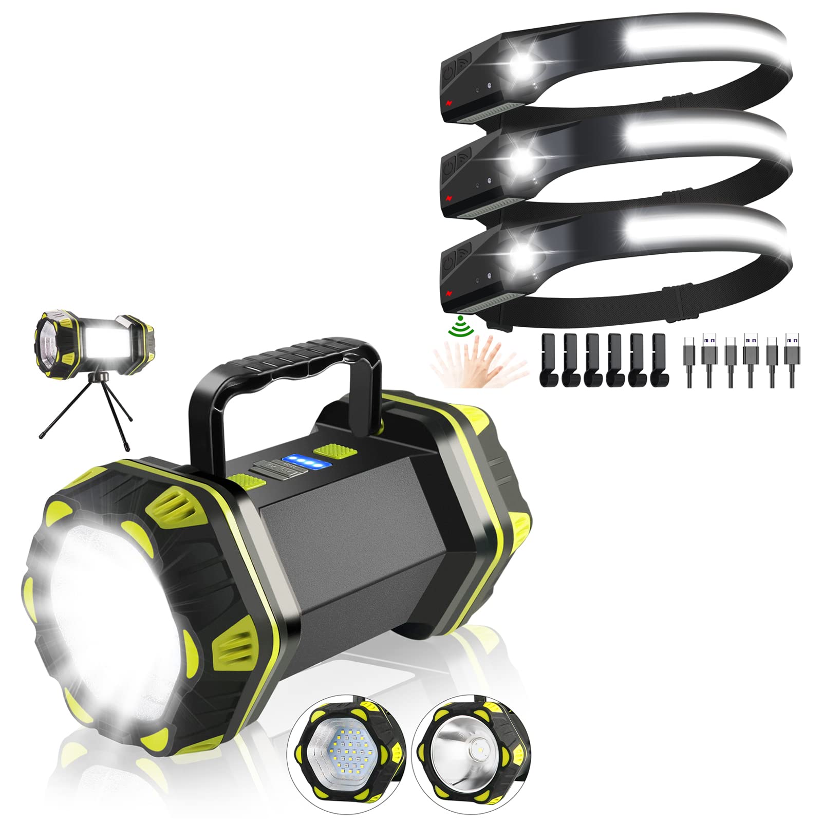 PSDRIQQ LED Headlamp Flashlight, Portable Camping Lantern Flashlight Spotlight Emergency Light Searchlight Lamp, Rechargeable, Waterproof for Hiking Fishing Working Power Outages Hurricane