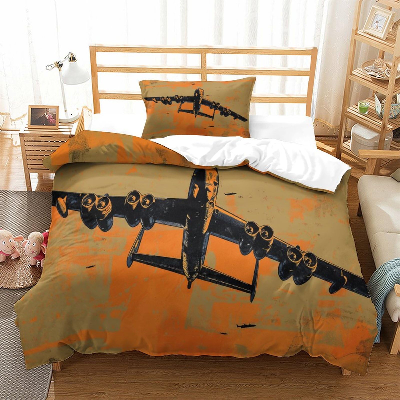P1s9u7w5y Aircraft-5 Retro Airplane 3D Printed Duvet Cover Set 3Pcs Microfiber Aircraft Bedding Set For Bedroom Single（135X200cm）