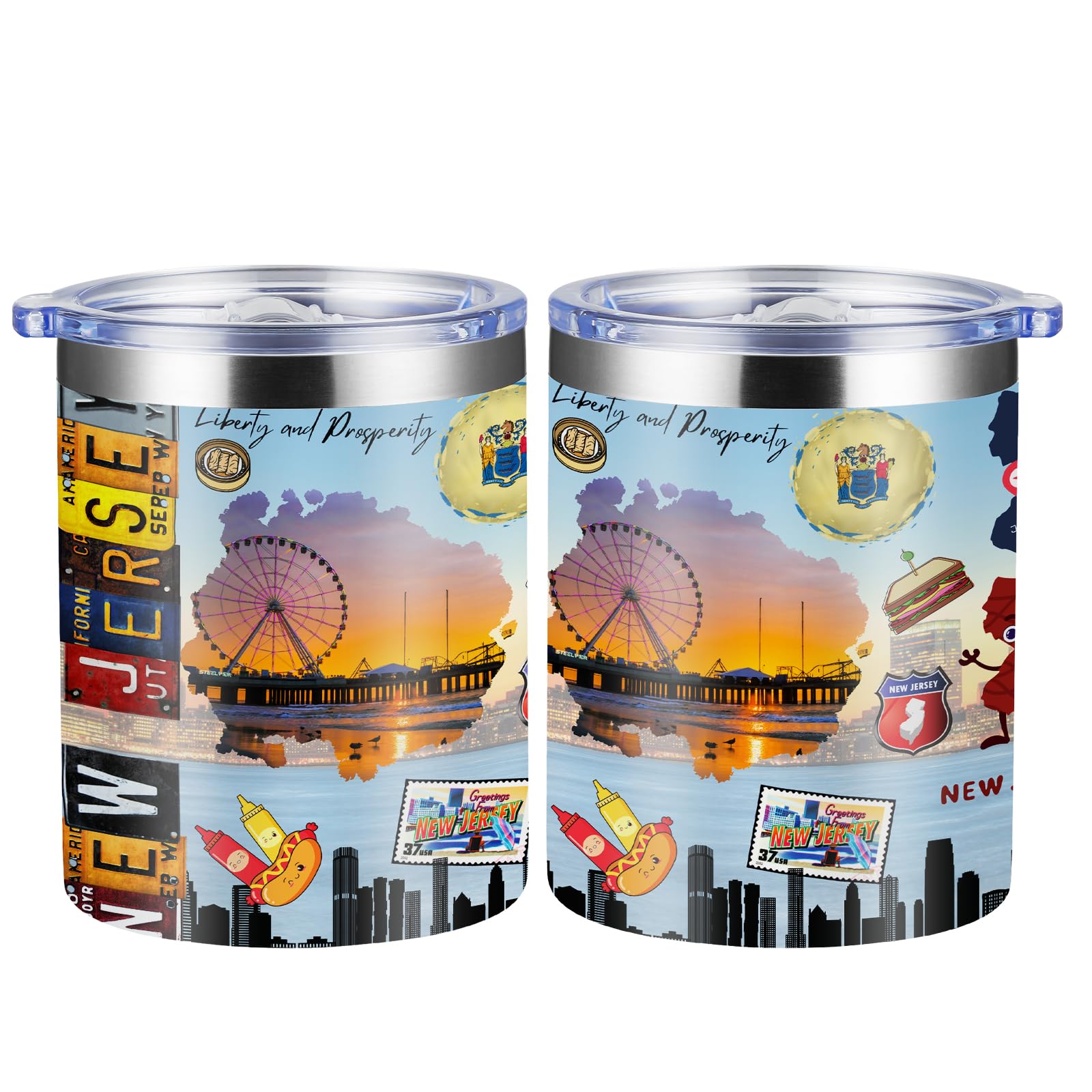 SMLIXE 12oz Coffee Mug New Jersey State Insulated Coffee Cups, United States Map Travel Mug Landmark, Birthday Gifts Cute Mugs with Lid and Straw