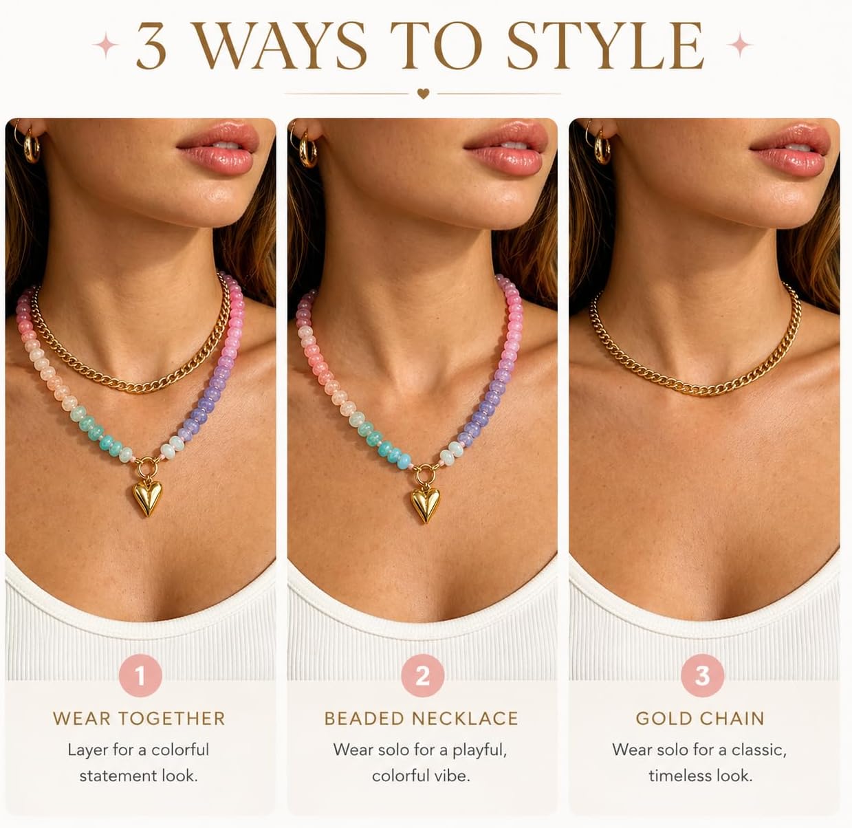 Dopamine Resin Beaded Necklace For Women, Colorful Boho Double Layer Rainbow Acrylic Beads Cuban Chunky Heart Pendant Necklaces Stackable Y2K Summer Beach Jewelry Gift