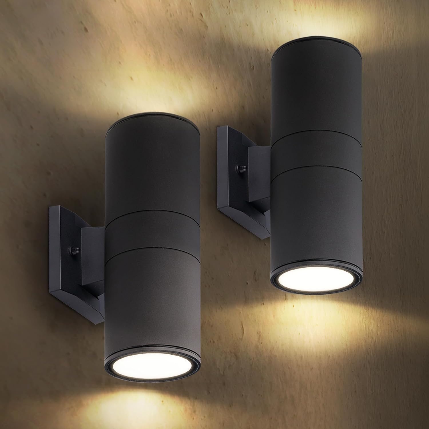 ASD 2 Light Exterior Lighting Fixtures - 120W E26 Cylinder Up and Down Black Modern Outdoor Wall Light, LED CFL Incandescent Bulb Patio Wall Light Fixture, Waterproof Outdoor Sconce Lights ETL 2 Pack