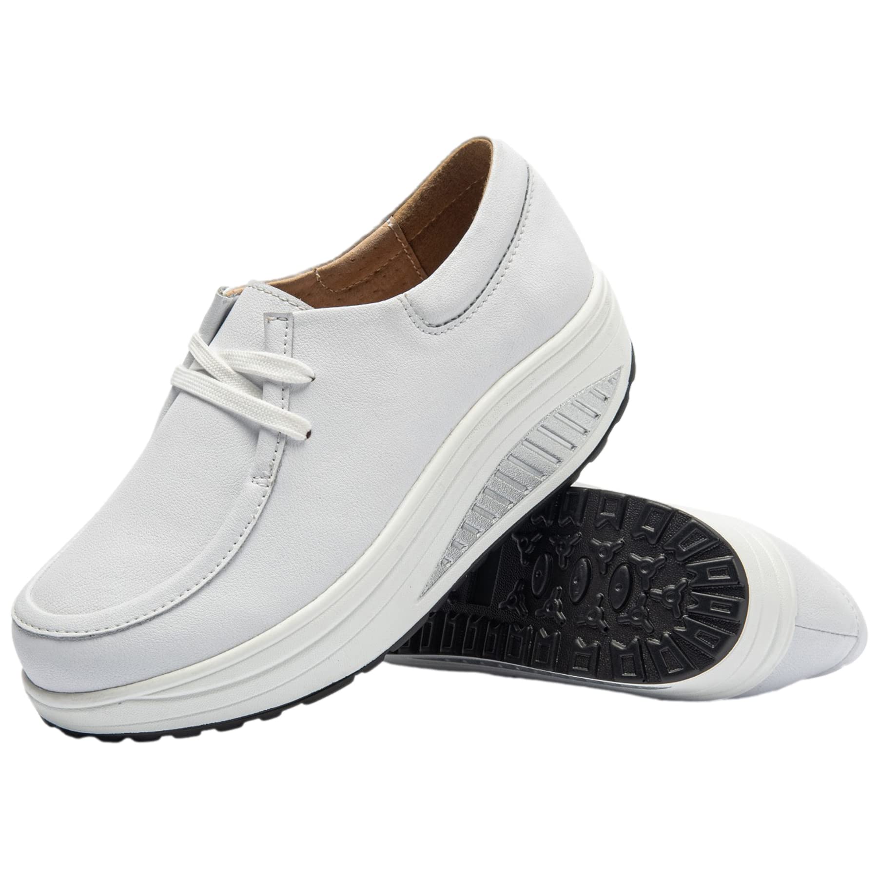 rismart Cuero Plataforma Zapatillas Balancin Mujer Cómodo Casual Caminar Zapato